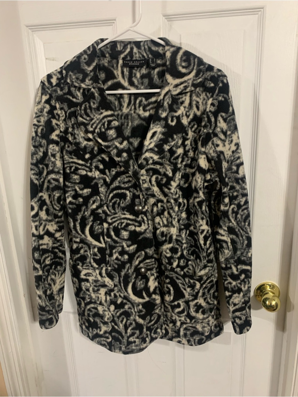 Susan Graver Black & Cream Patterned Women's Coat